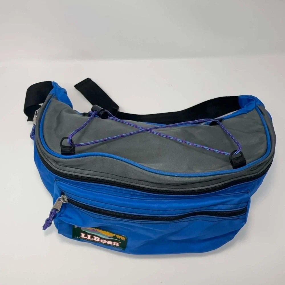 VTG LL Bean Waist Pack Blue Gray Purple Gorpcore Hiking Deluxe Medium Fanny Pack